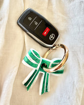 Bow Keyring, Pretty Keyring, Striped Bow Keyring, Feminine Keyring, Chunky Keyring, Green Keyring